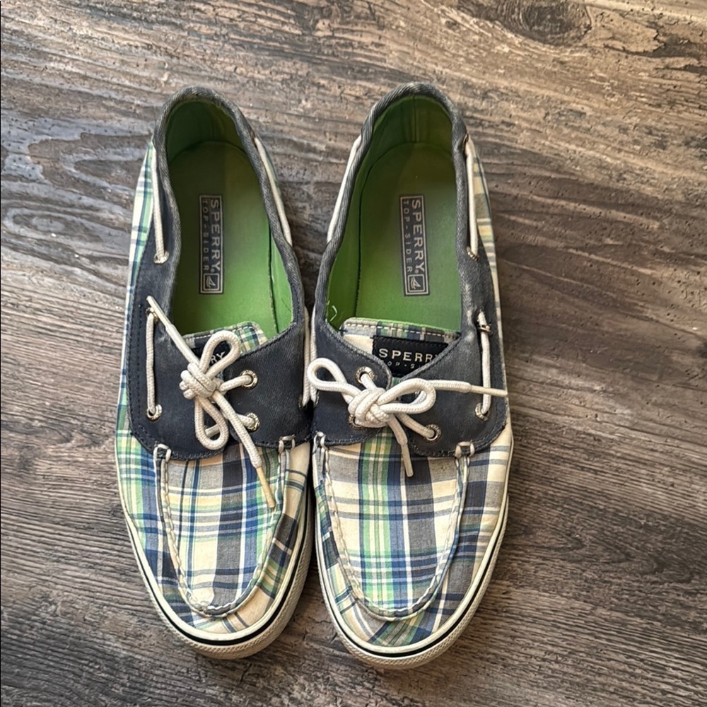 Sperry Women’s Plaid Boat Shoes - Blue and Green